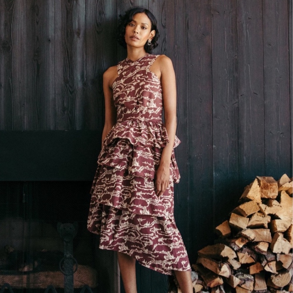 Cleobella brown Carson midi tiered dress